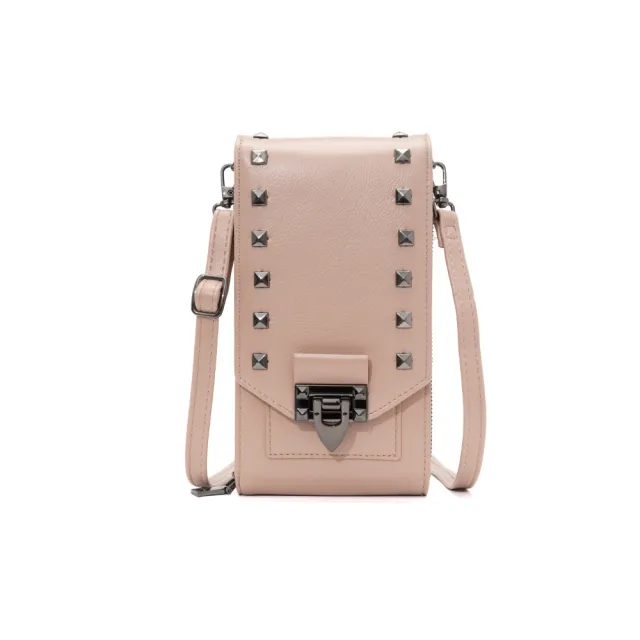 Rivet Design Shoulder Bags Mobile Phone Handbag Solid Color Crossbody Bags Women Pink - Shop at LoveMi