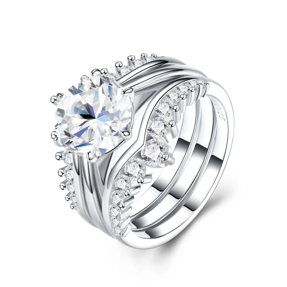 3-carat Luxury Fashion Minimalist Trend Jewelry Silver Ring Set With Top-quality Morganite. Made Of S925 Silver With Electroplated Platinum. For Ladies.