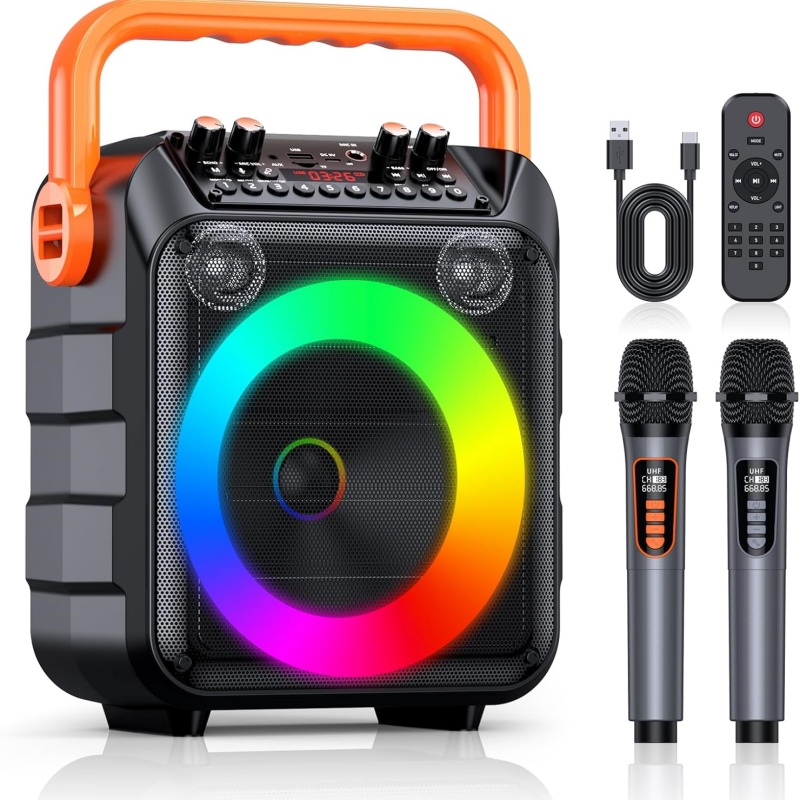 Karaoke Machine With 2 Wireless Microphones And RGB Color Lights,Karaoke... 8