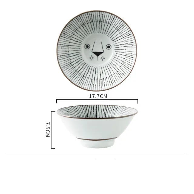Cute Cat Ceramic Tableware 7 Inch Ramen Bowl Soup Bowl Fruit Salad Noodle Bowl Lion - Shop at LoveMi