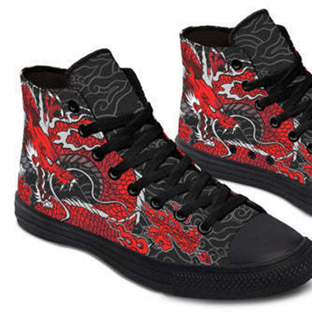Graffiti Style Dragon Surrounding Red High Top Custom All Black