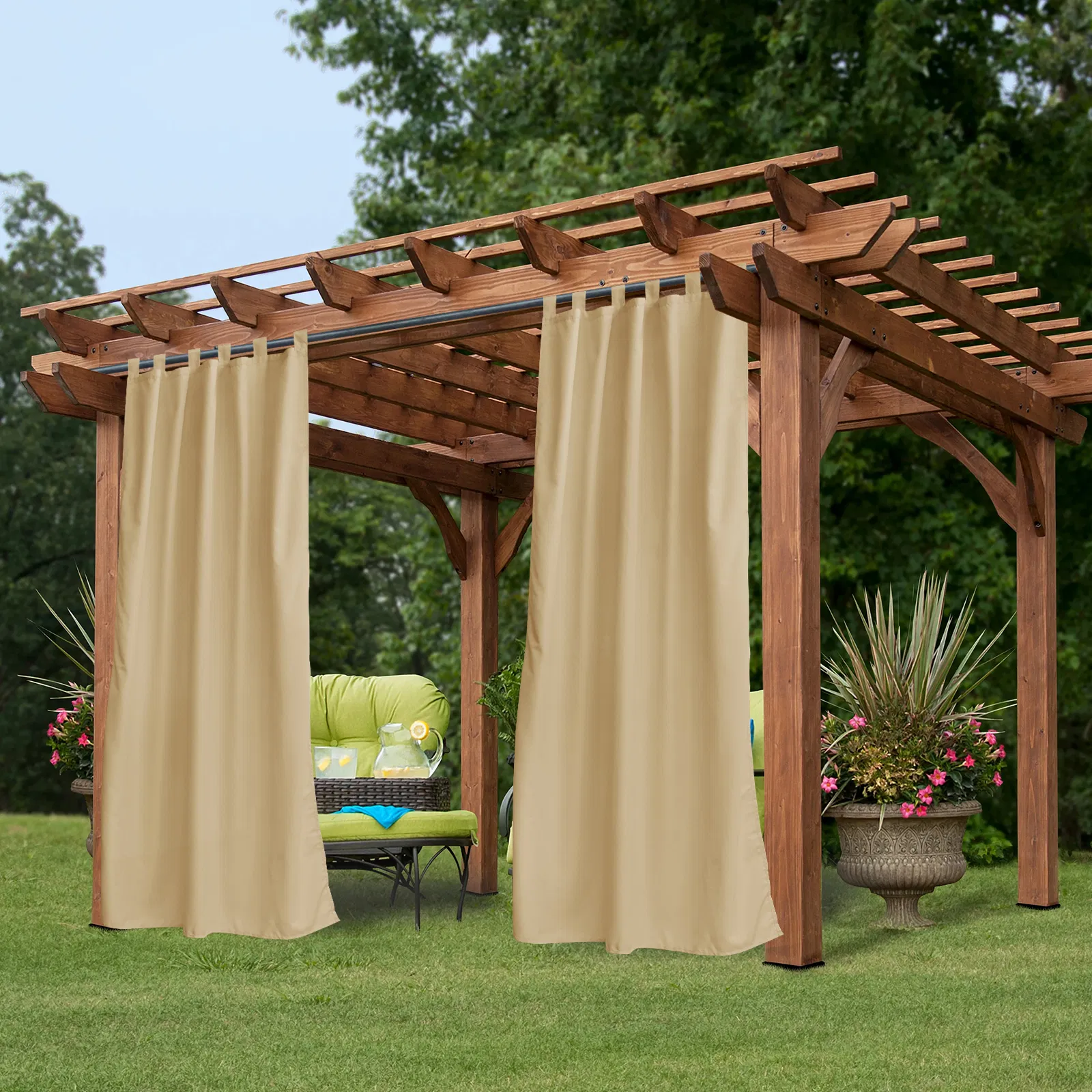 Outdoor Privacy Waterproof Fabric Mildew Resistant Tab Top Window Curtain 50 W X 120 L Beige