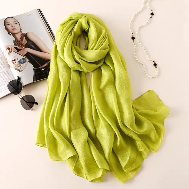 Fashion Beach Towel Sun Protection Shawl Silk Scarf Women Mustard Green - Shop at LoveMi
