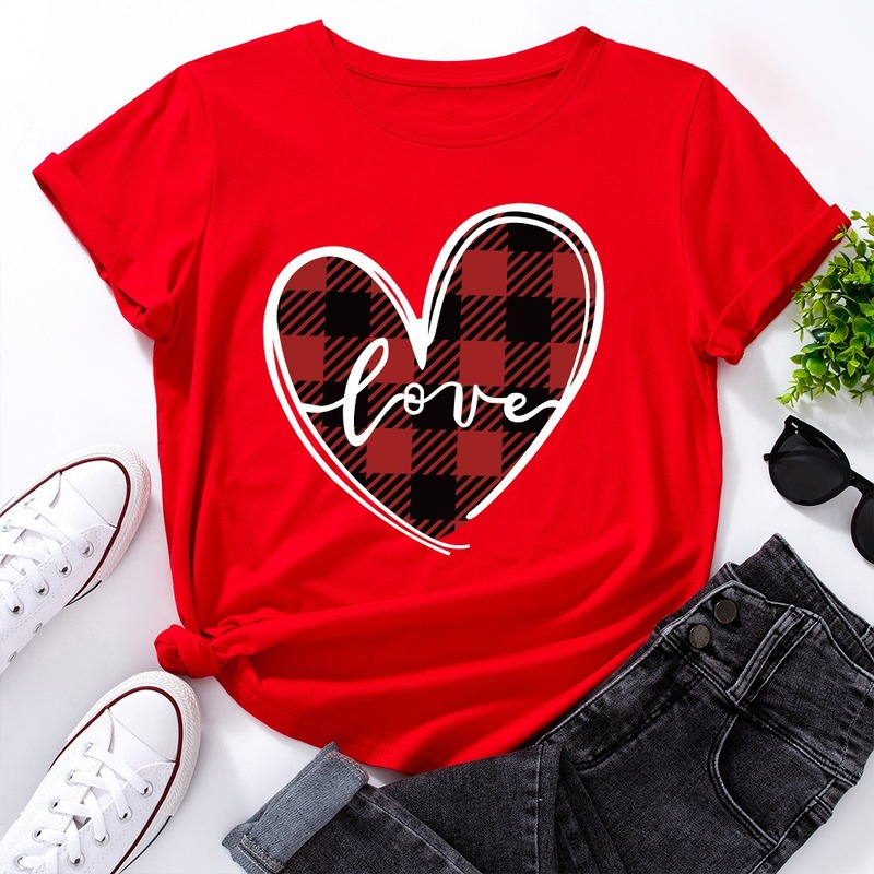 Title 12, Love Print Loose Round Neck Short Sleeve T-shir...