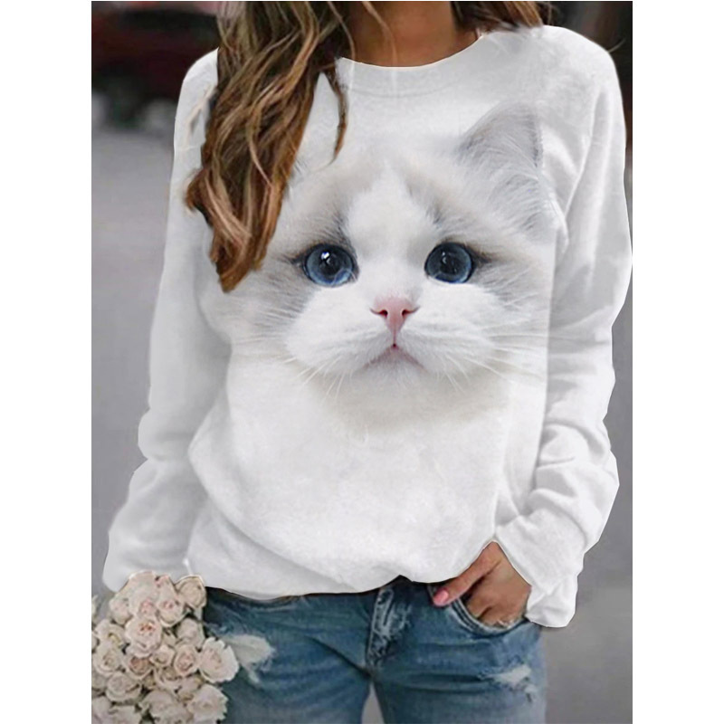 New Cat Element Long-sleeved Round Neck Women's Sweater