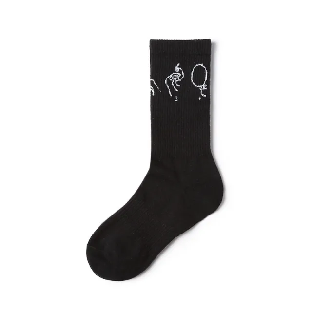 Medium Tube Cartoon Pattern Women's Cotton Socks Black - Shop at LoveMi