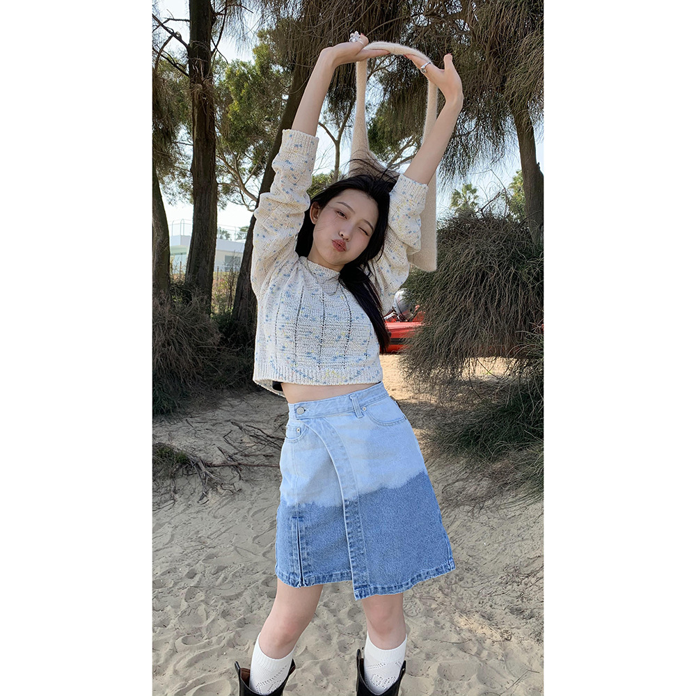 Ladies Fashion Personality Gradient Art Denim Skirt