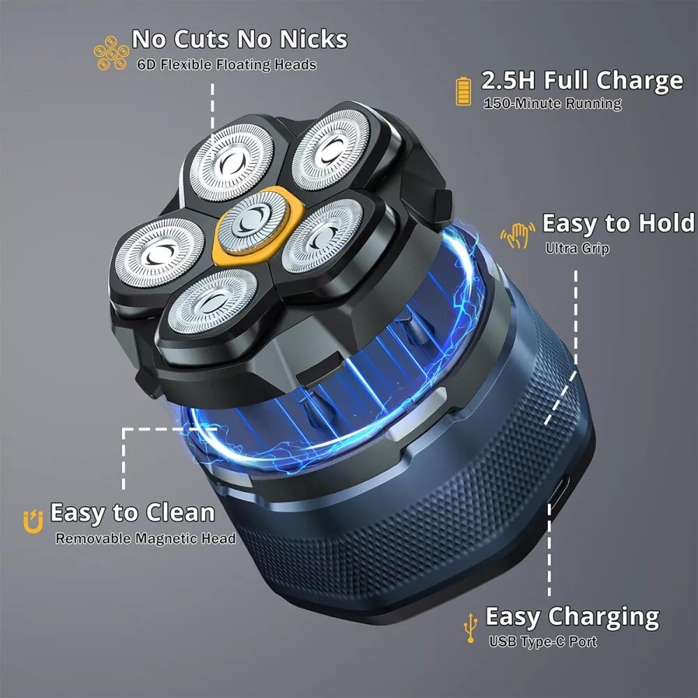 6D Electric Head Shaver For Bald Men Magnetic Razor Wet Dry Beard Hair Trimmer — image 3