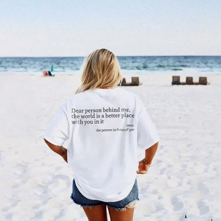 New Fashion Womens Letter T-Shirt Round Neck Short Sleeve Slogan Tee Top - White