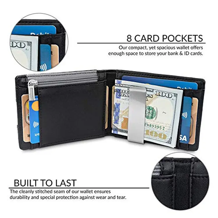Men's Card Holder Fiber Leather Money Clip