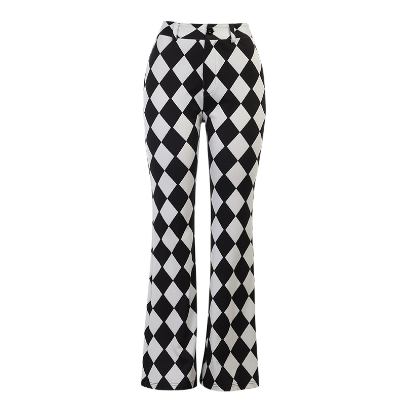 Title 6, Checkerboard Print Casual Hip-lifting Micro-fla...