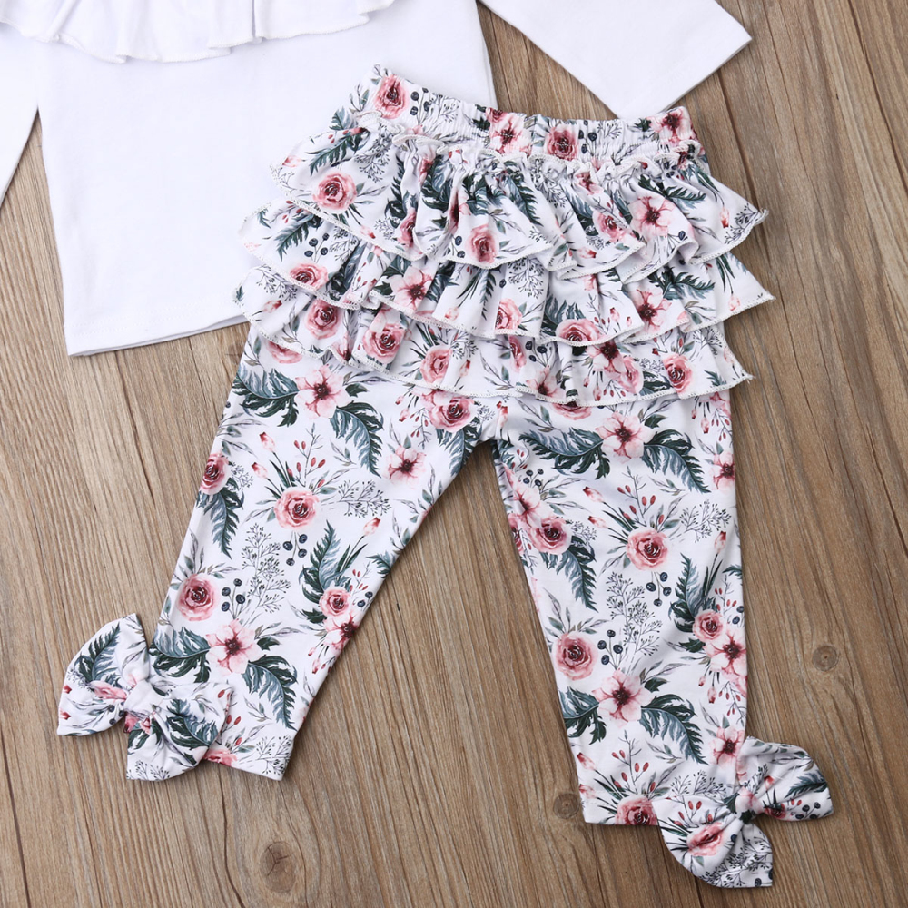 Girls' Lace Blouse With Multi-layer Printing Trousers And Flower Head Suit