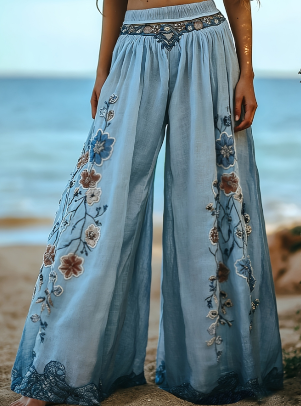 Bohemian Style Casual Printed Wide-leg Pants For Women