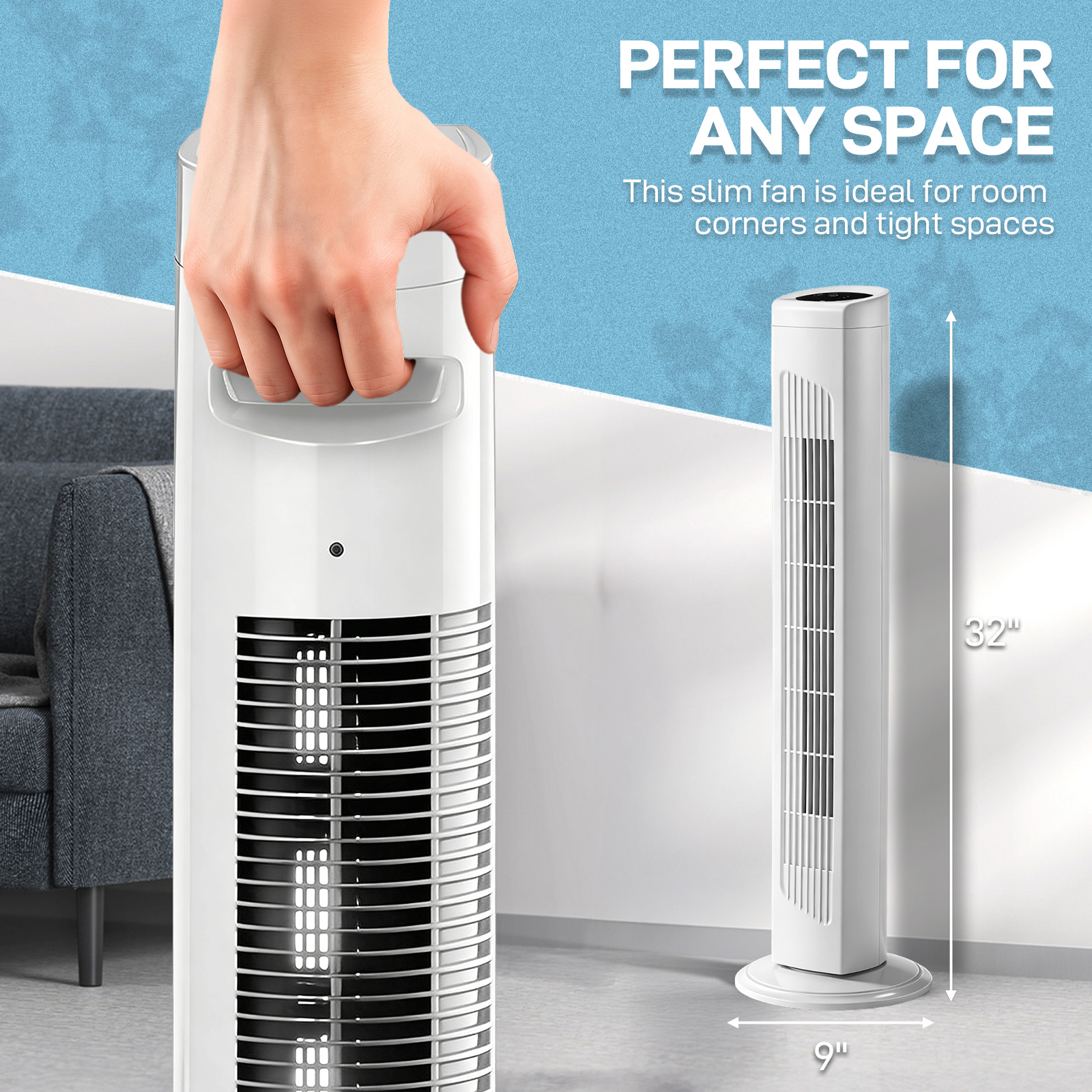 32 Inch Tower Fan With Remote & Touch Control, 110V 45W Quiet Oscillating Column Fan, Copper Motor, 3 Speeds 3 Modes, 7.5H Timer, Slim White Standing Fan For Bedroom Living Room Home Use — foto 6