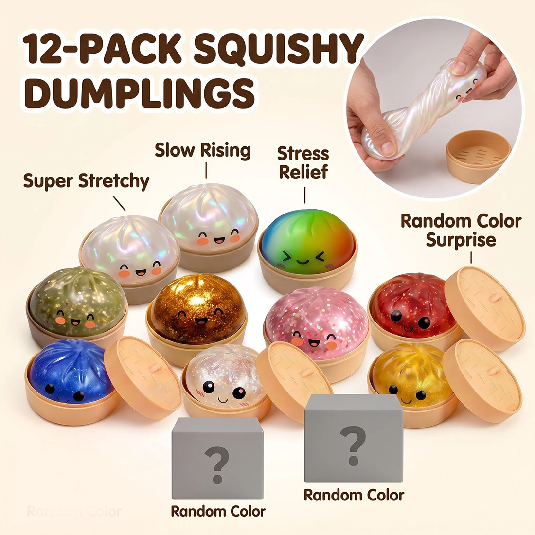 12PCS Glitter Dumpling S Quishy Toy Mystery Blind Box Bun Stress Relief Steamer — image 10