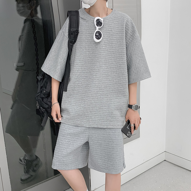 Waffle Short-sleeved T-shirt Loose Five-point Sleeves Japanese Suit