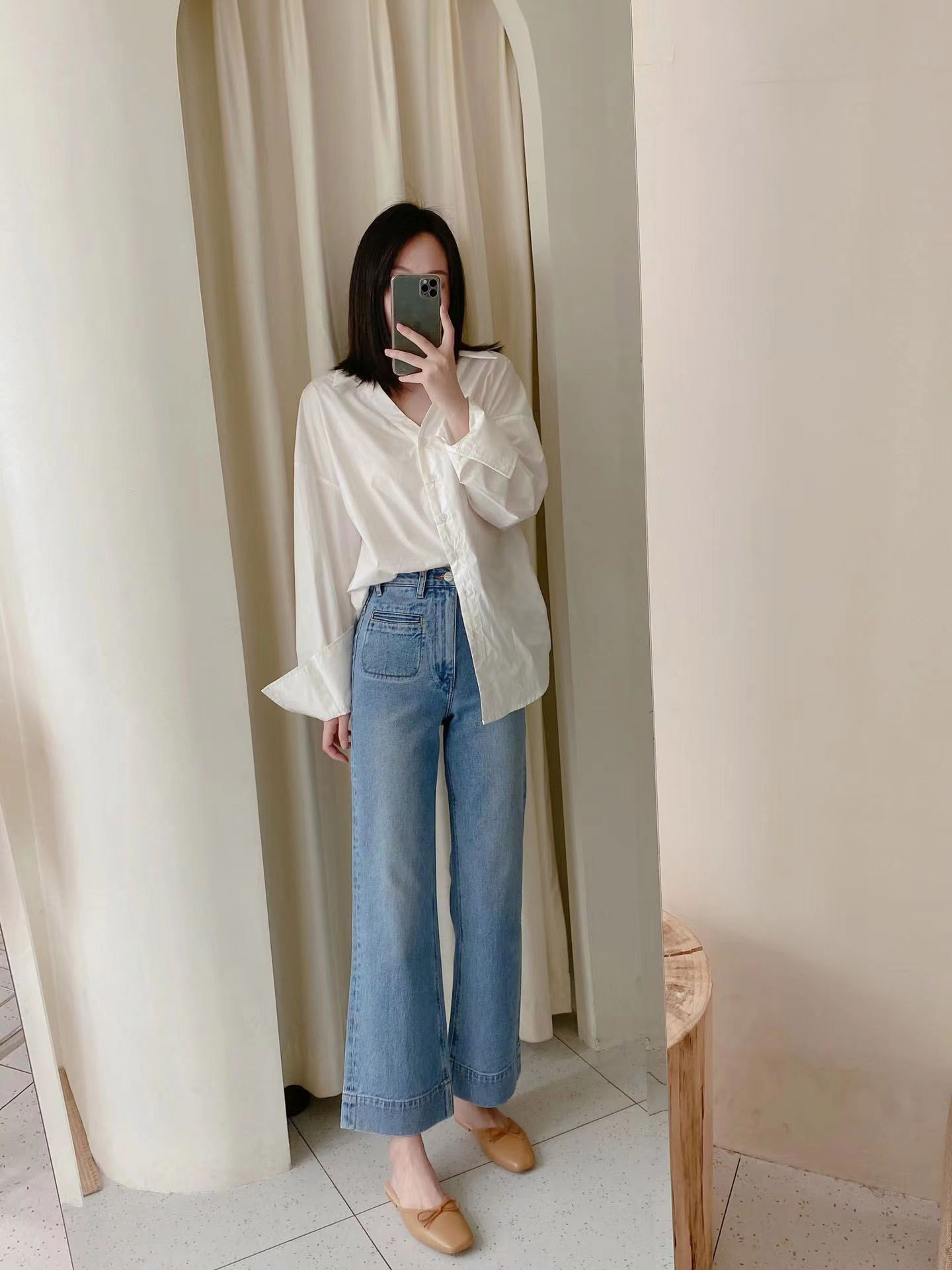 Women's Light Blue Distressed Ninth Micro Flared Jeans