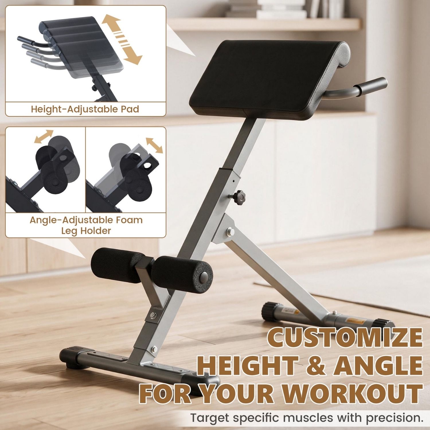 Roman Chair Hyperextension Bench, Adjustable Back Extension Machine, Foldable, Heavy Duty Frame For Glutes, Hamstrings And Core image 8