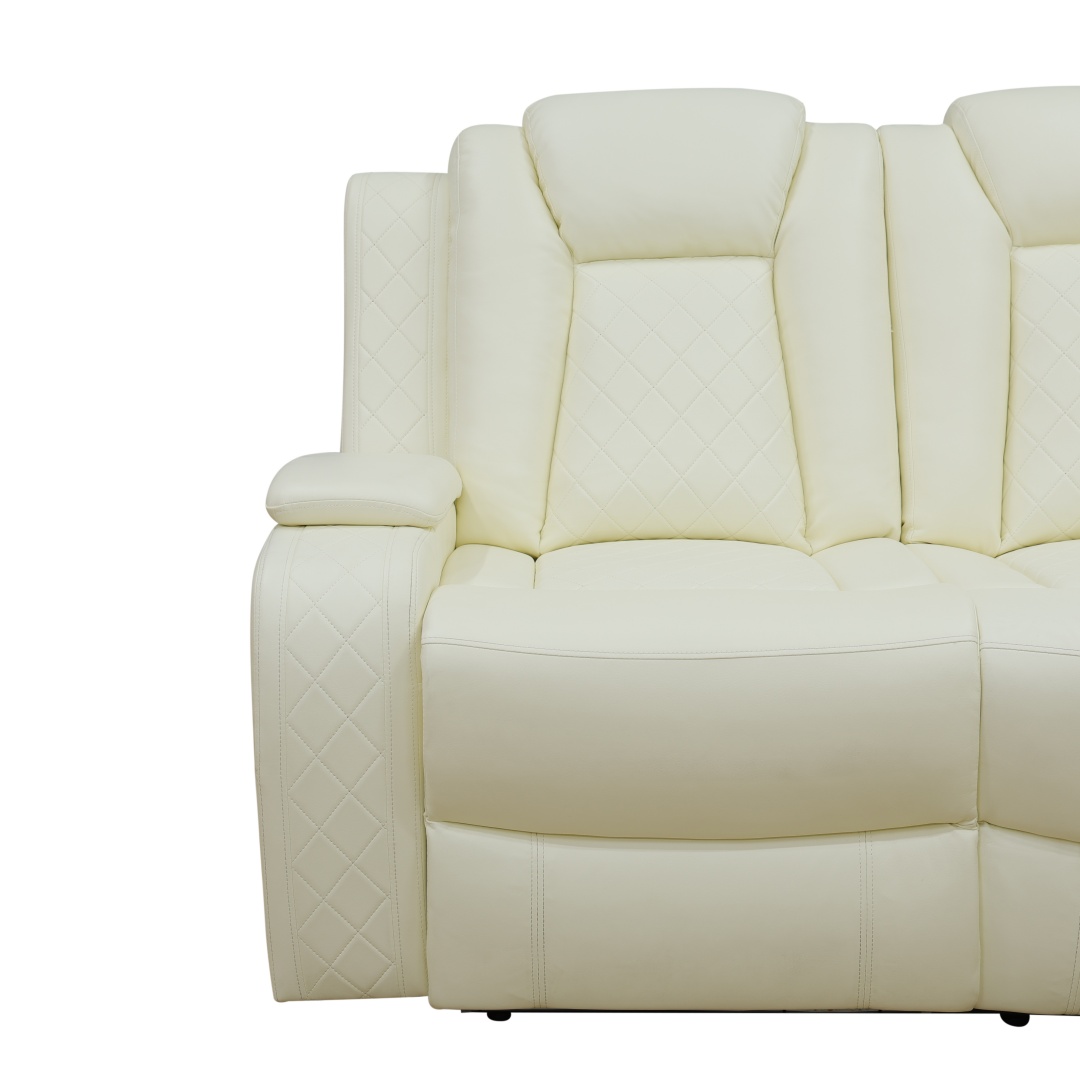 Pickup Only--White Breathing Leather 3-Piece Living Room Recliner Sofa Set