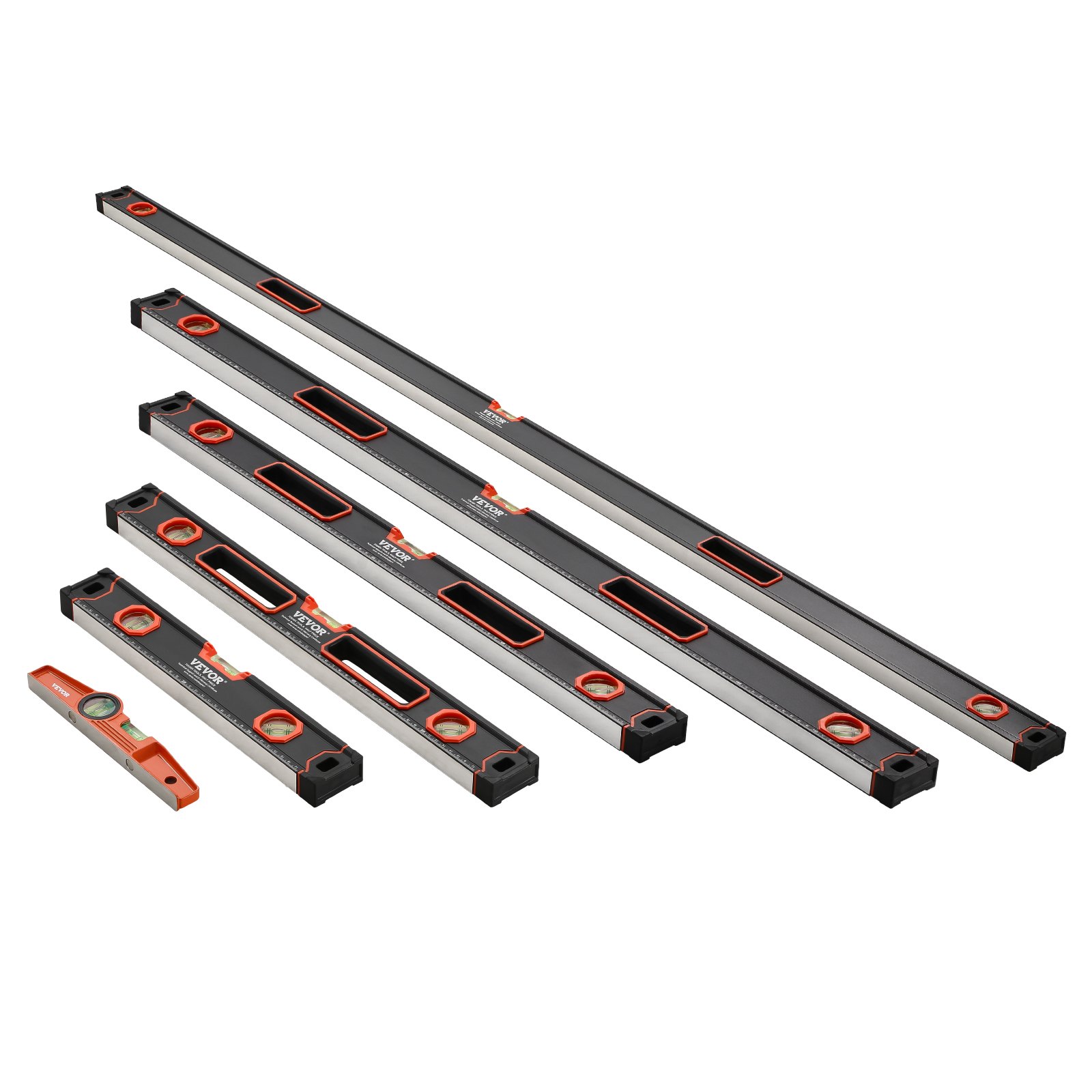 6-piece Torpedo Level Set, 78, 48, 32, 24, 16, 10 Inch Box Level Set With Bubble Tube, Suitable For 45, 90, 180 Degrees, Shockproof Aluminum Alloy Magnetic Level, SAE, Metric Scale - 10 Inch 