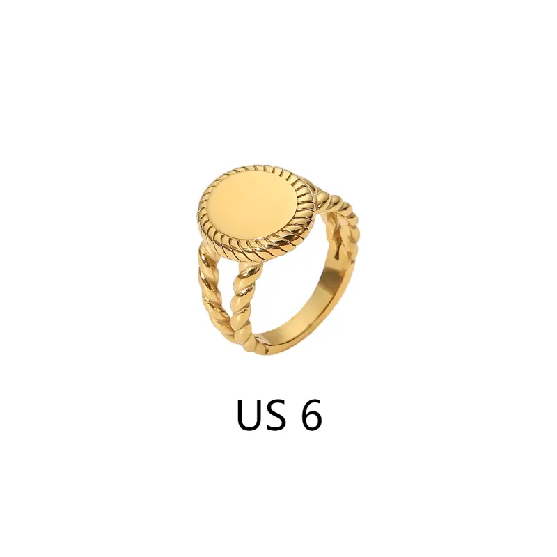 Titanium Steel Ring Oval Glossy 18K Gold Plated