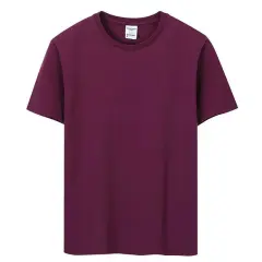 Solid Color Round Neck Short Sleeve Casual Advertising Shirt T-shirt - Carmine - View 1