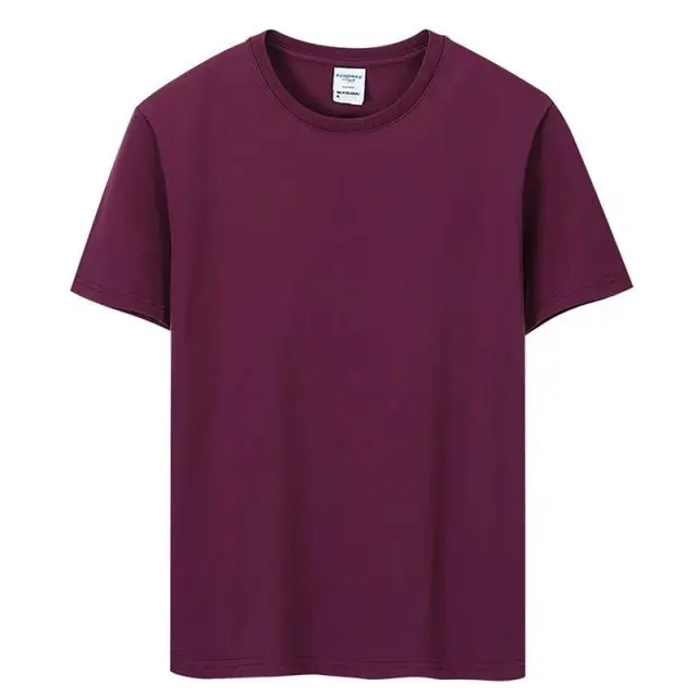 Solid Color Round Neck Short Sleeve Casual Advertising Shirt T shirt Carmine - Shop at LoveMi