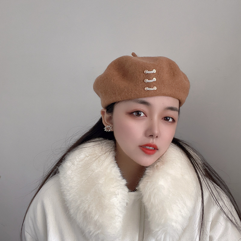 Women's Japanese Rhinestone Wool Beret Hat