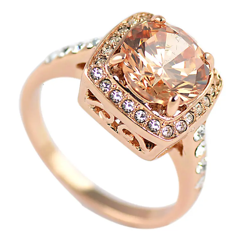 Fashion Women's Square Gemstone Citrine Zircon Ring