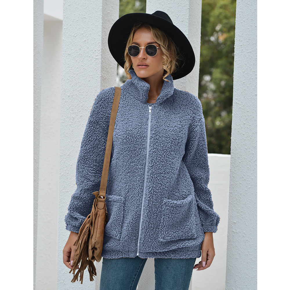New Autumn And Winter Zipper Warm Sweater Outer Wear Women Blue Grey - Shop at LoveMi