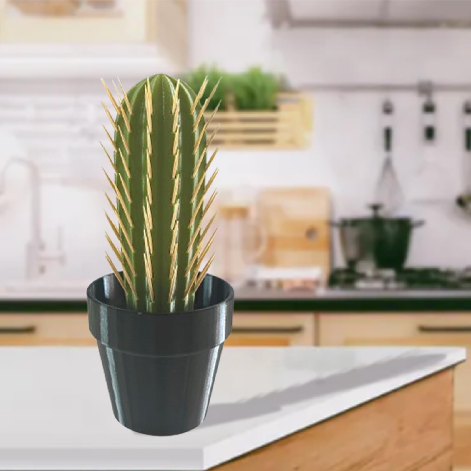 Cactus Toothpick Holder, 3D Printed Dispenser. Innovative Design and Durability: Crafted with cutting-edge 3D printing technology and ABS material, this cactus-shaped toothpick holder boasts a distinctive design that ensures long-lasting use and easy main