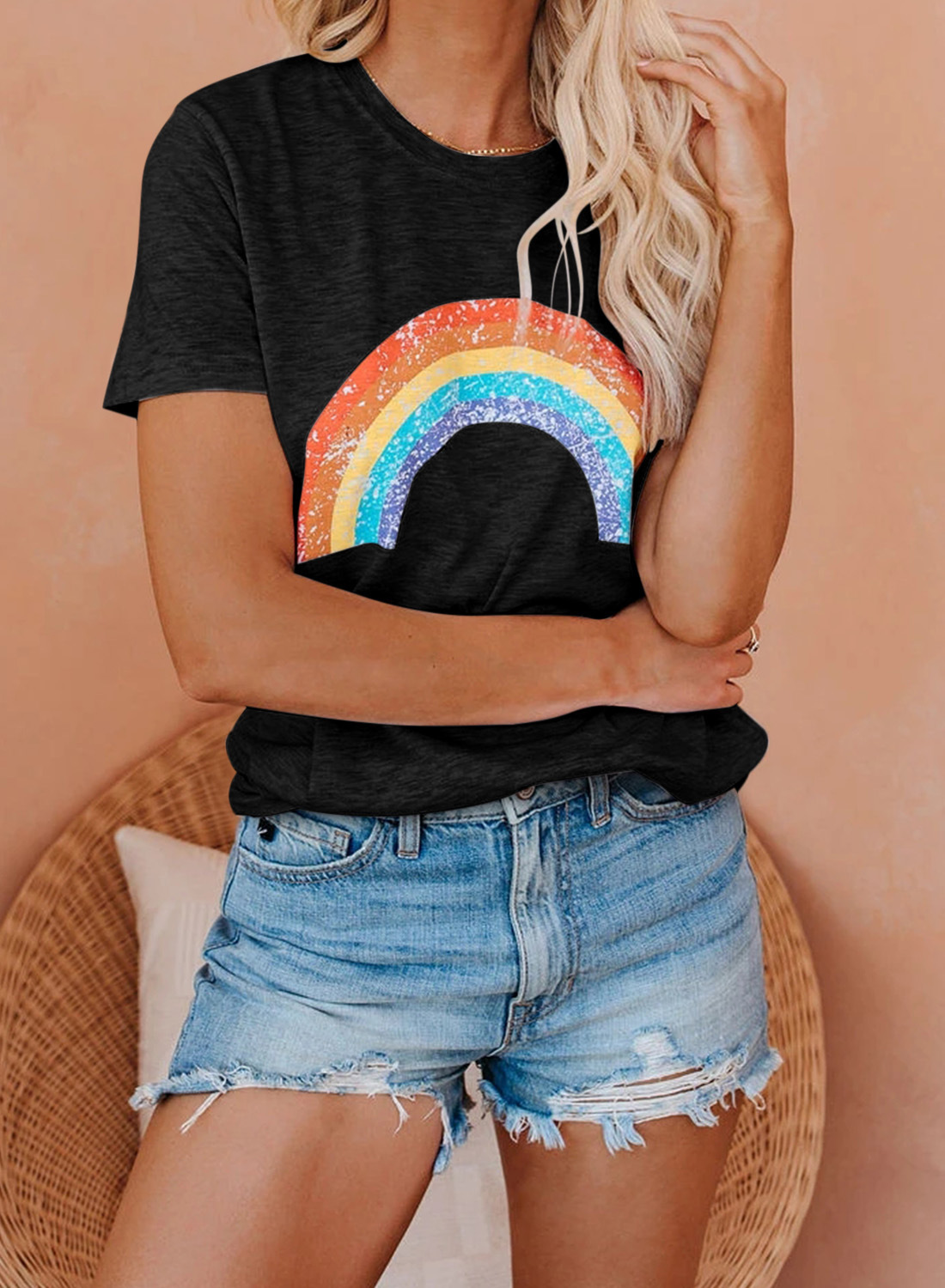 Summer Slim Fit Rainbow Pattern Fresh Ladies Top