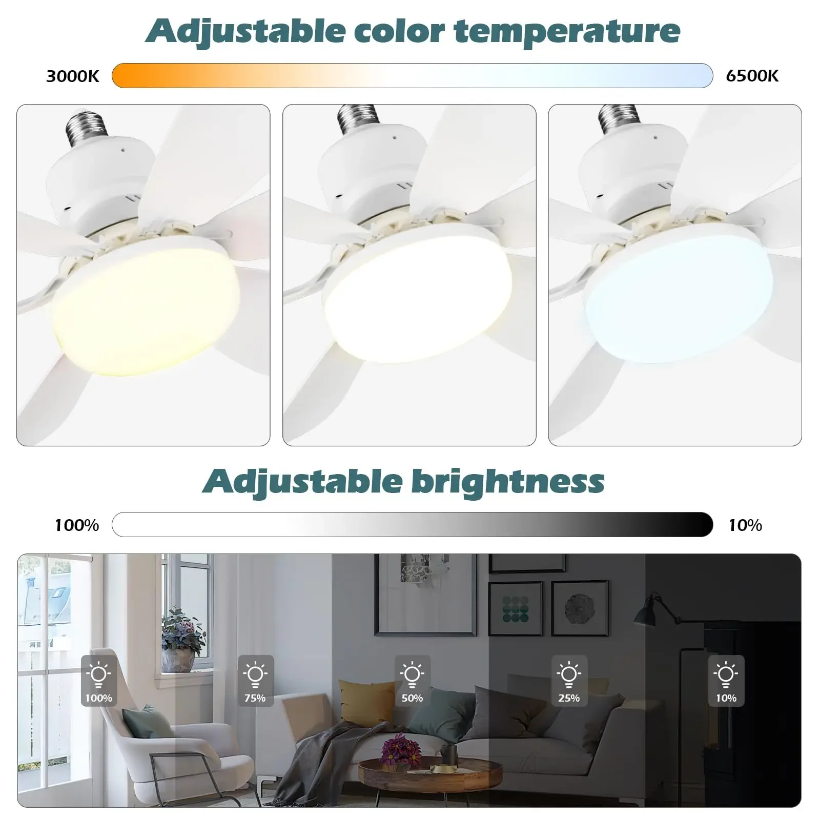 Modern Led Ceiling Fan With Light Dimmable E27 Bedroom Living Room Lamp 30W