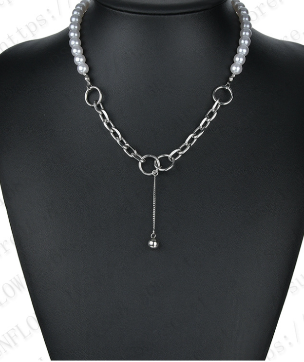 Stainless Steel Splicing Pearl Necklace Women Fashion Jane