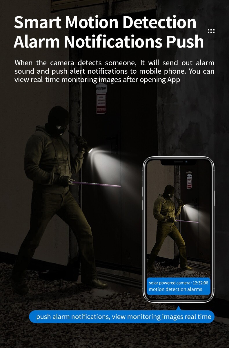 Solar Battery Powered Wireless WiFi Outdoor PanTilt Home Security Camera System