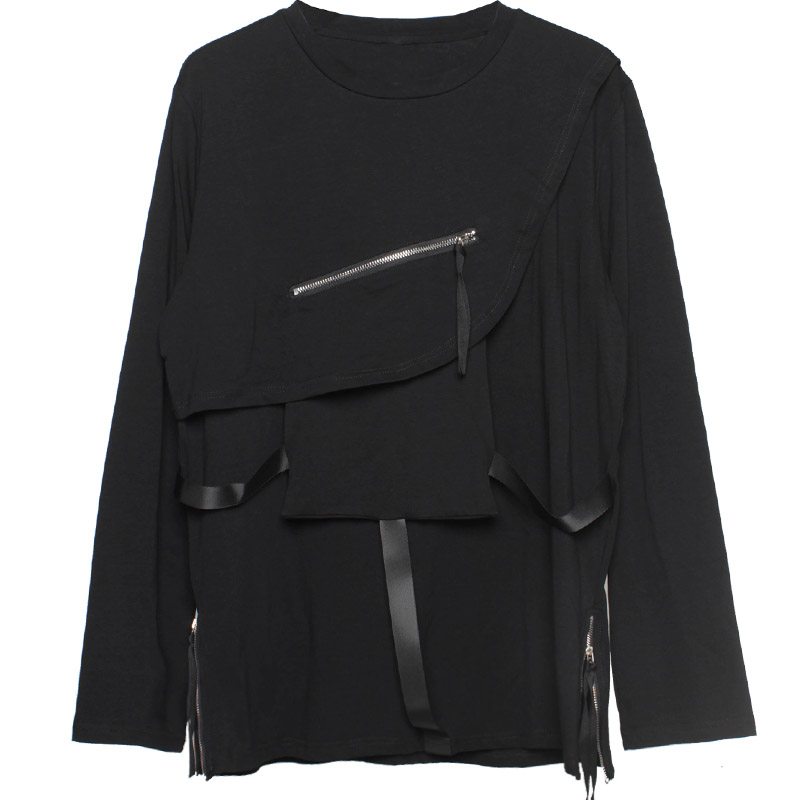 Personalized Tooling Round Neck Loose Ribbon Long Sleeved T-shirt For Men