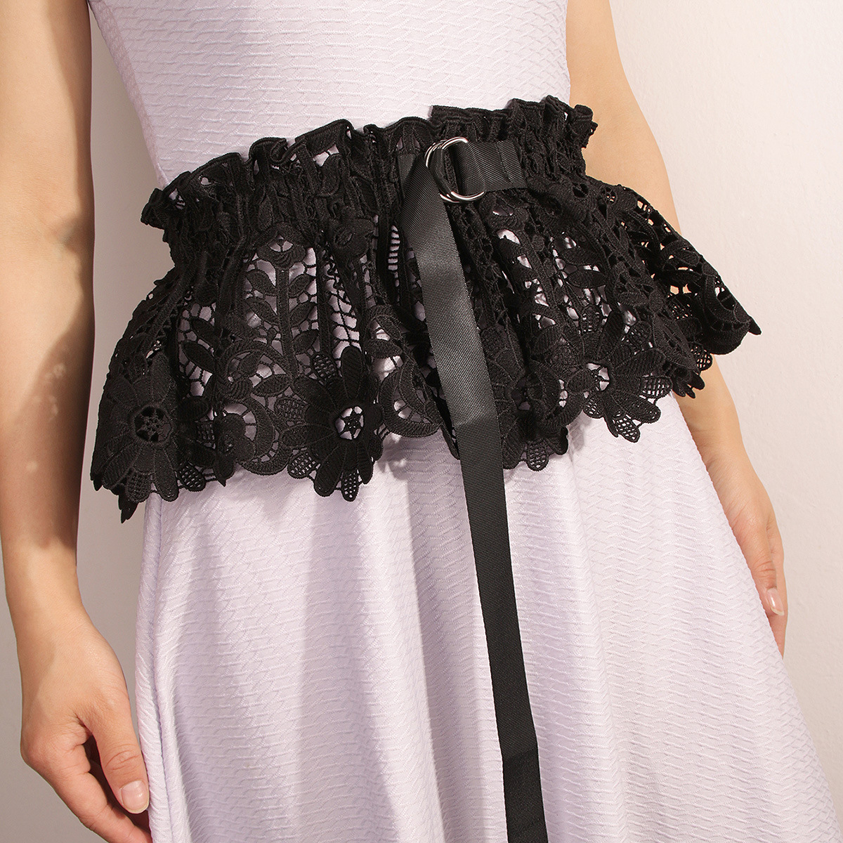 Title 3, Black Water-soluble Lace Elastic Girdle With D ...