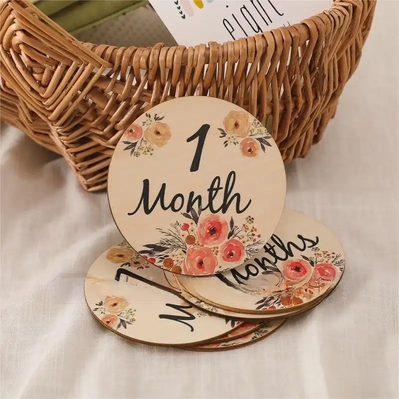 Wooden Flower Milestone Photo Prop Wooden Disc