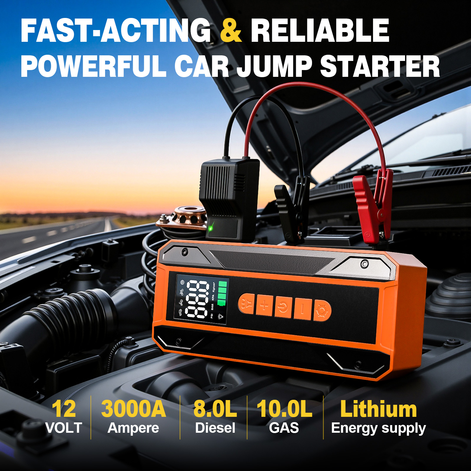 Air Pump Car Jumper Starter Portable Battery Pack With 150PSI Tire Inflator, 12V Jumper Box For Car Charger Battery Booster With LCD Display, 3-Mode Emergency Flashlight thumbnail 3