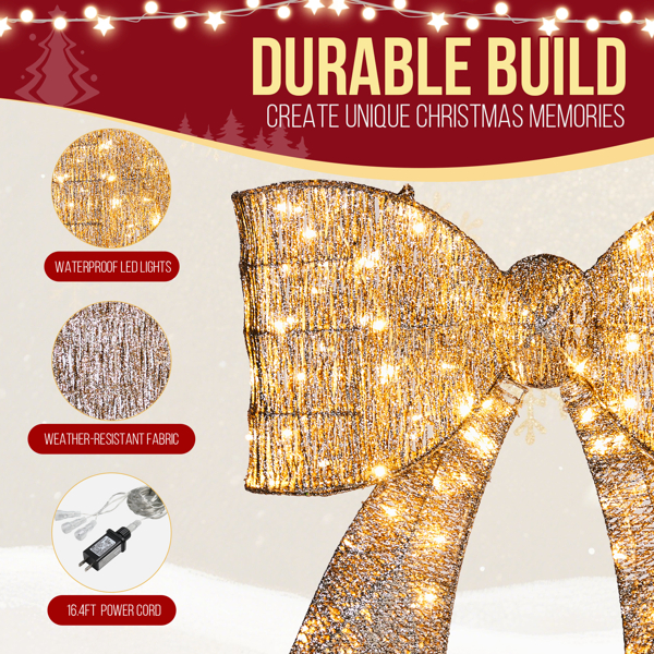 Pre-lit Outdoor Giant Bowknot Christmas Decoration, Lighted Metal Frame With 124 Warm White LED Lights… image 10