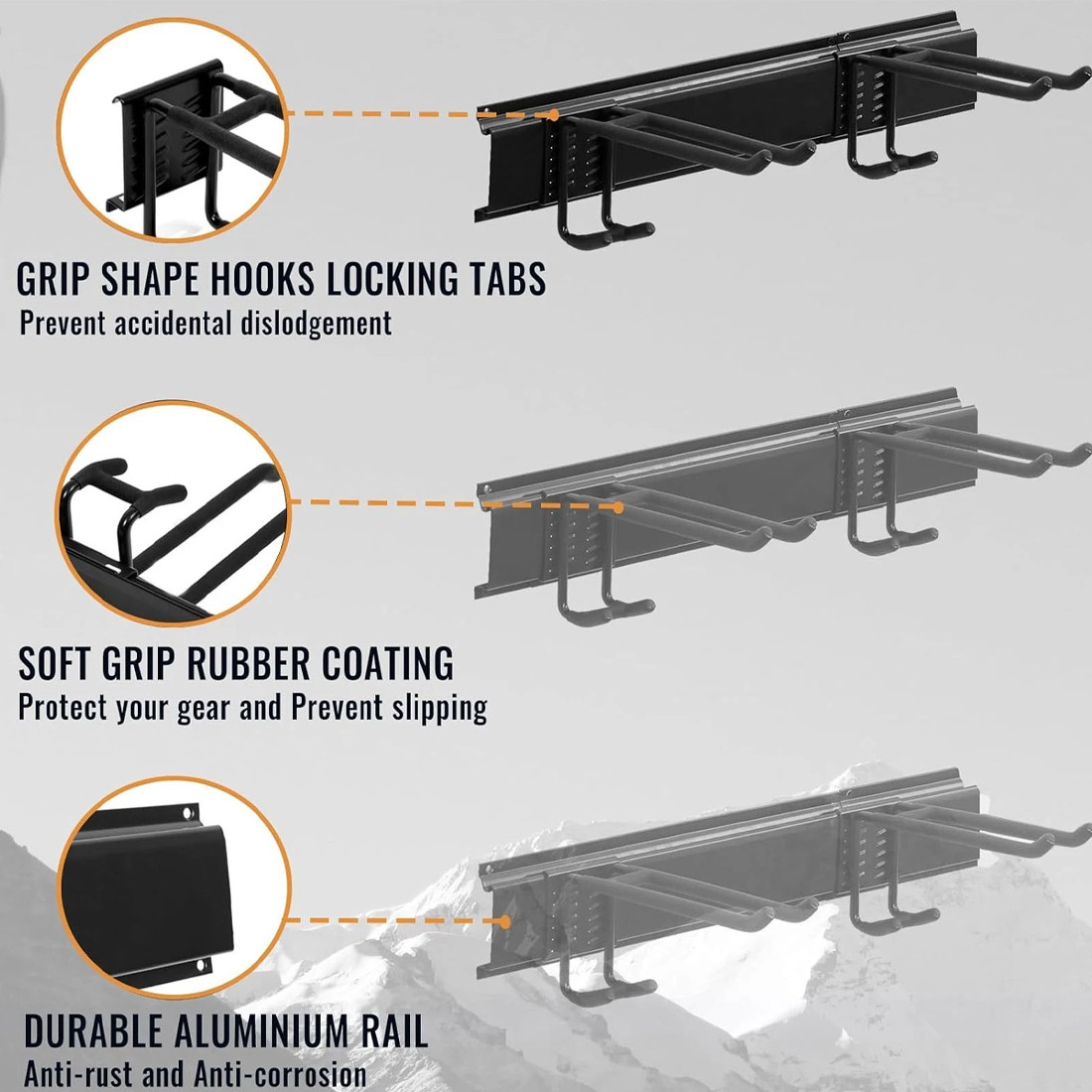 NEW 3x Garage Garden Tool Holder Storage Rack Shed Wall Mounted Organiser Long Hooks