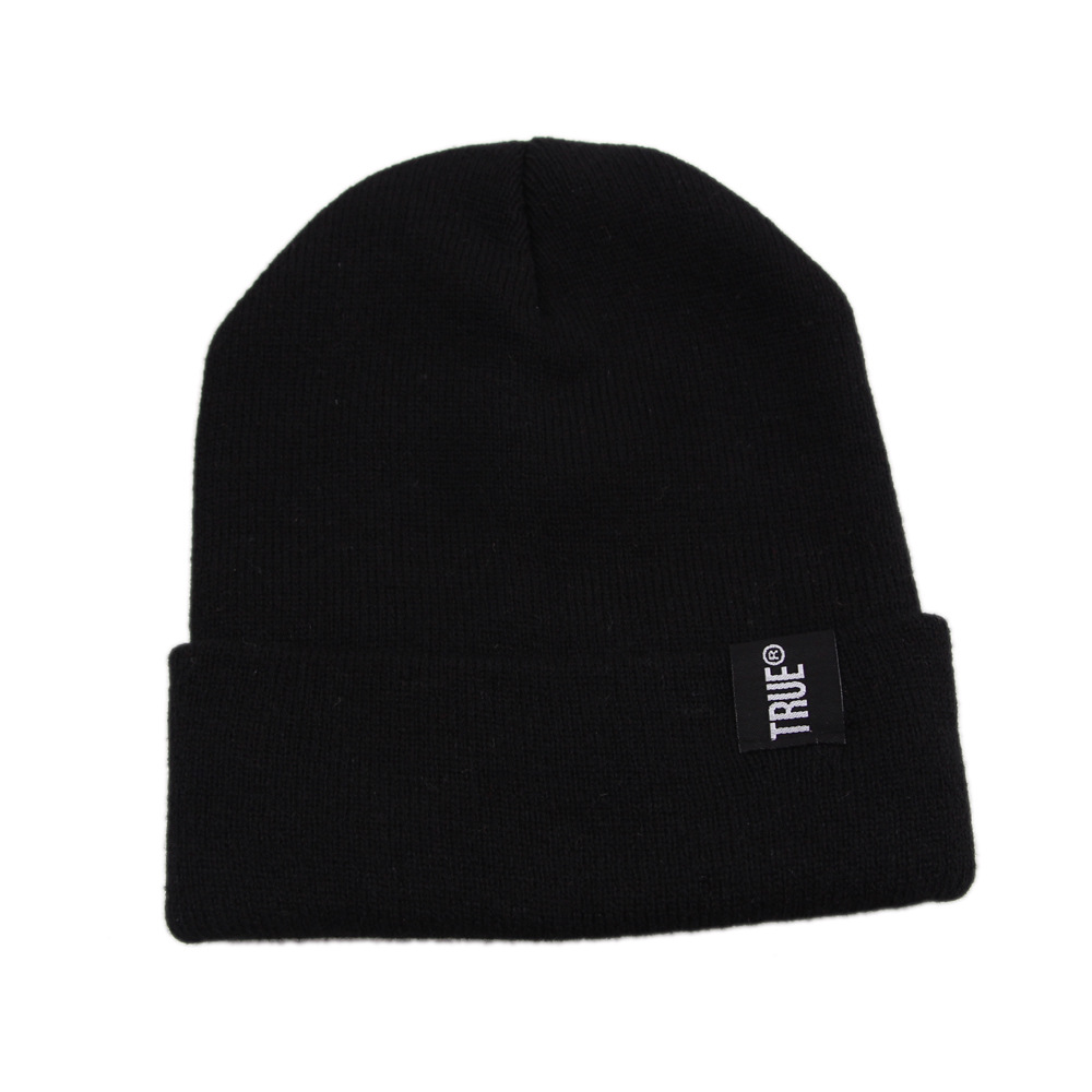 True Autumn And Winter Warm Knitted Label Knitted Hat Black - Shop at LoveMi