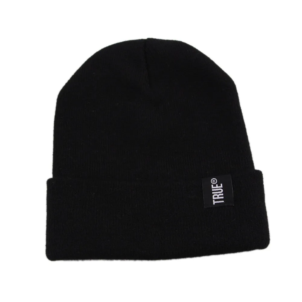 True Autumn And Winter Warm Knitted Label Knitted Hat - Black