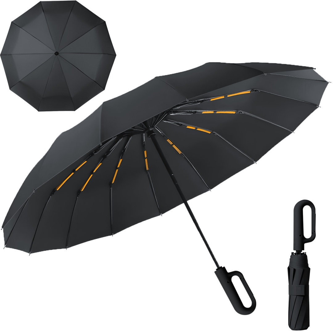UK-30 Bone Windproof 105CM Automatic Umbrella - Black