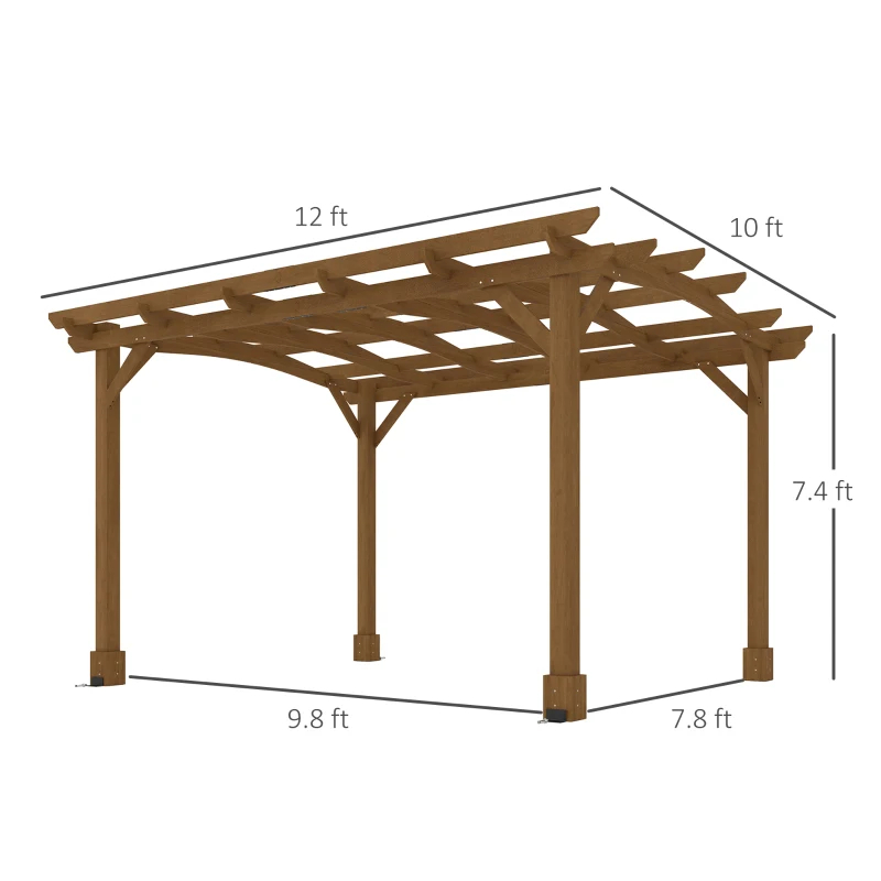 10' X 12' Wood Pergola, Outdoor Gazebo Grape Trellis With Arched Roof For Climbing Plant Support, Dark Brown