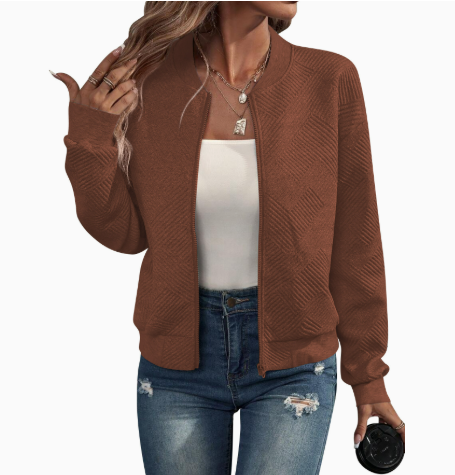Women's European And American Cross-border Autumn And Winter New Solid Color Zip-up Jacket With Baseball Collar Casual Coat
