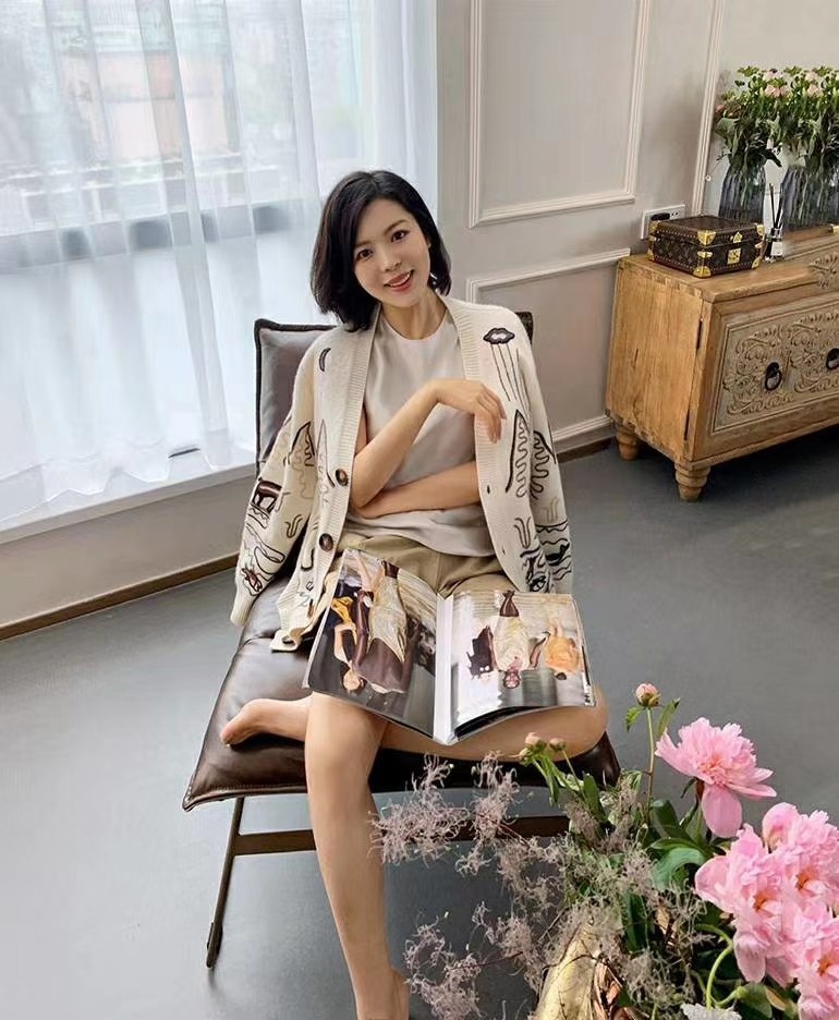 Printed Knit Cardigan Women's Fashion Long-sleeved Sweater Coat With A Foreign-style Blouse