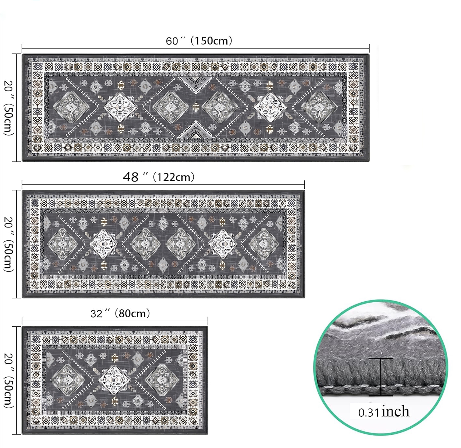 Boho Kitchen Rug Sets 3 Piece With Runner Non Slip Kitchen Rugs And Mats Washable Kitchen Mats For Floor Thick Kitchen Floor Mat Carpet Runner Rugs For Hallway Laundry Holiday Decor 6