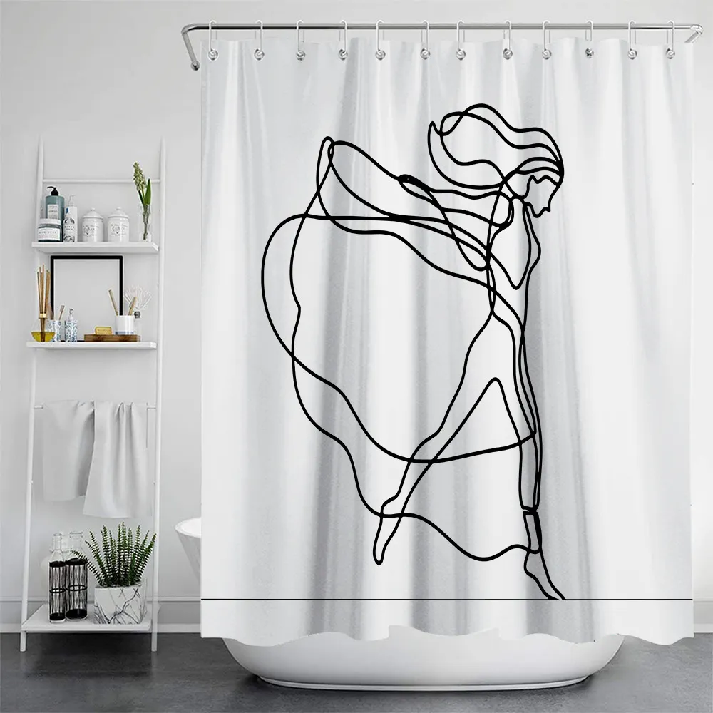 Simple Line Waterproof And Mold Proof Shower Curtain - Ylzlxt011