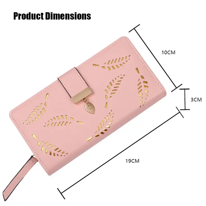 Women's Fashion Long Wallet Clutch - Elegant Hollow Out Leaf Design Zipper Closure Wristlet Handbag With Card Slots & Phone Compartment, Trendy Evening Purse Fo